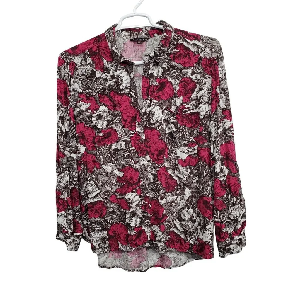 Rock & Republic Womens XXL Shirt Floral Button Up Rayon Roll Tab Light Blouse - Picture 2 of 12